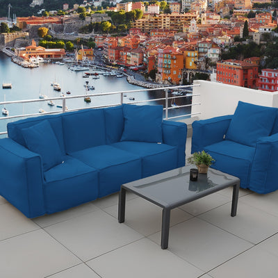 Coussin pour fauteuil modulable de jardin bleu pétrole, tissu Olefin, avec cœur gonflable et pompe incluse, pour confort extérieur.