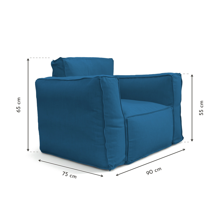 Sillón Modular de Jardín 90x75 Azul Petróleo – medidas 90 x 75 x 65 cm, reposabrazos 55 cm