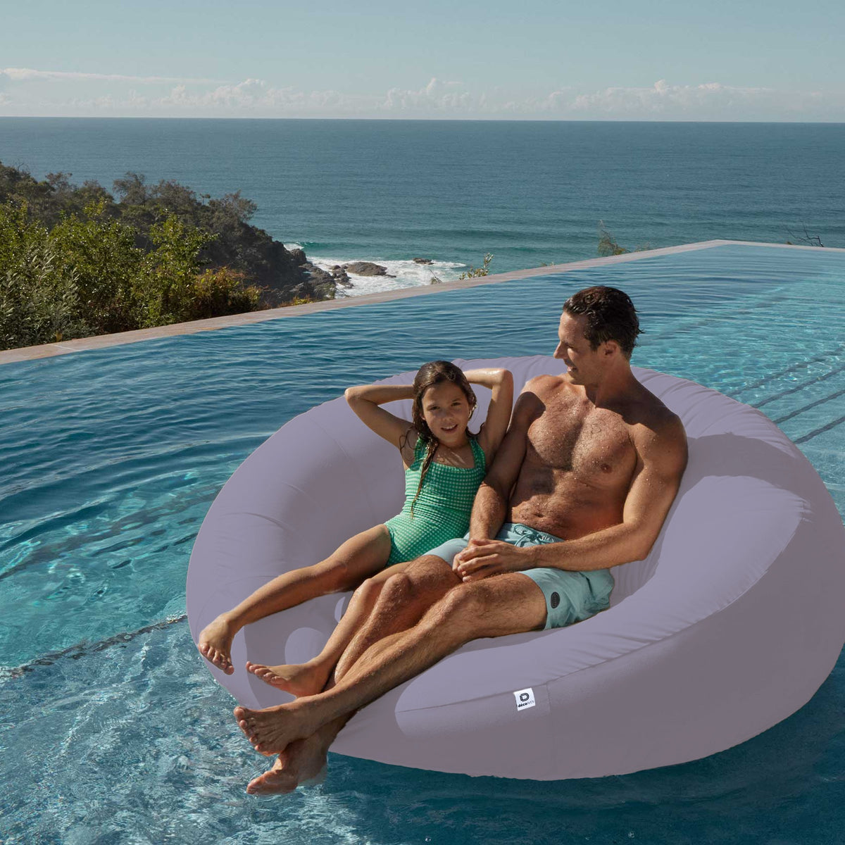 Sillón Flotante para Piscina XXL 140x120 Gris Guijarro – Tejido Olefina (Bomba Incluida)
