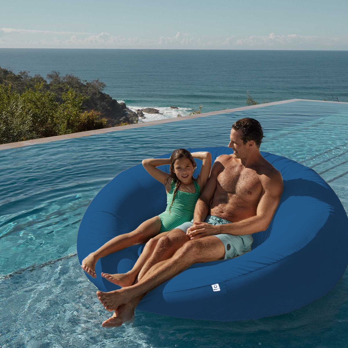Sillón Flotante para Piscina XXL 140x120 Azul Petróleo – Tejido Olefina (Bomba Incluida)