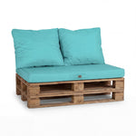 Kit Coussins Palette Déhoussable 120x80 Bleu Caraïbes - Imperméable & Extérieur (1 Assise + 2 Dossiers)