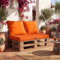 Kit Coussins Palette Déhoussable 120x80 Orange - Imperméable & Extérieur (1 Assise + 2 Dossiers)