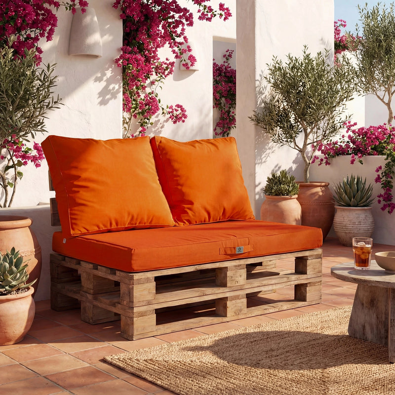 Kit de Cojines para Palé con Funda Extraíble 120x80 Naranja - Impermeable & Extérieur (1 Asiento + 2 Respaldos)