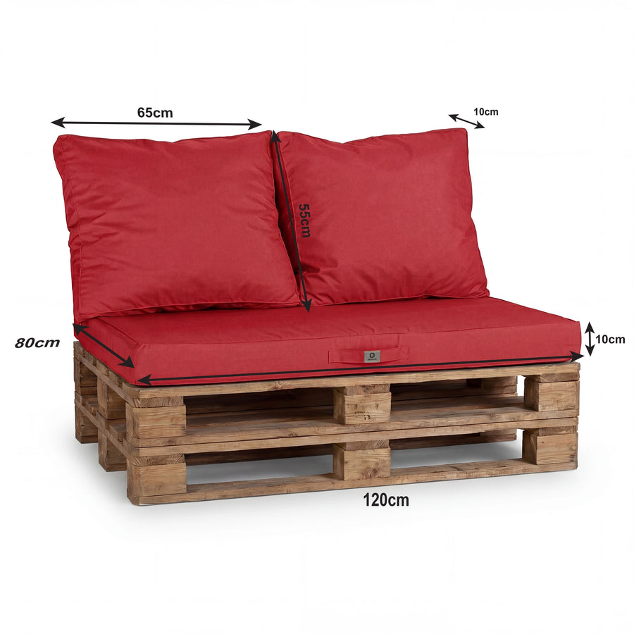 Kit de Cojines para Palé con Funda Extraíble 120x80 Rojo Pimiento, tejido anti-UV e hidrófugo