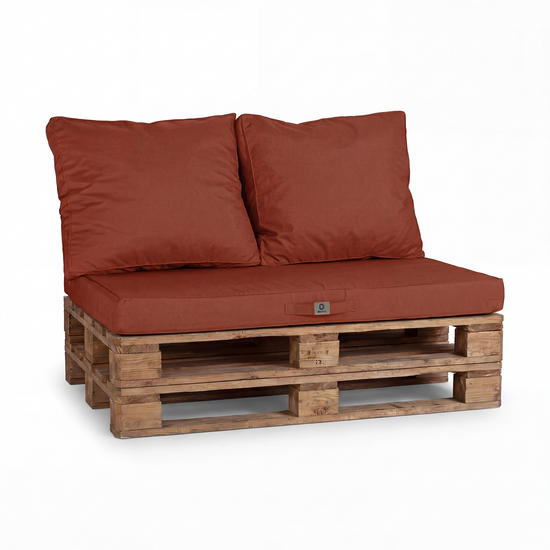 Kit Coussins Palette Déhoussable 120x80 Terracotta - Imperméable & Extérieur (1 Assise + 2 Dossiers)