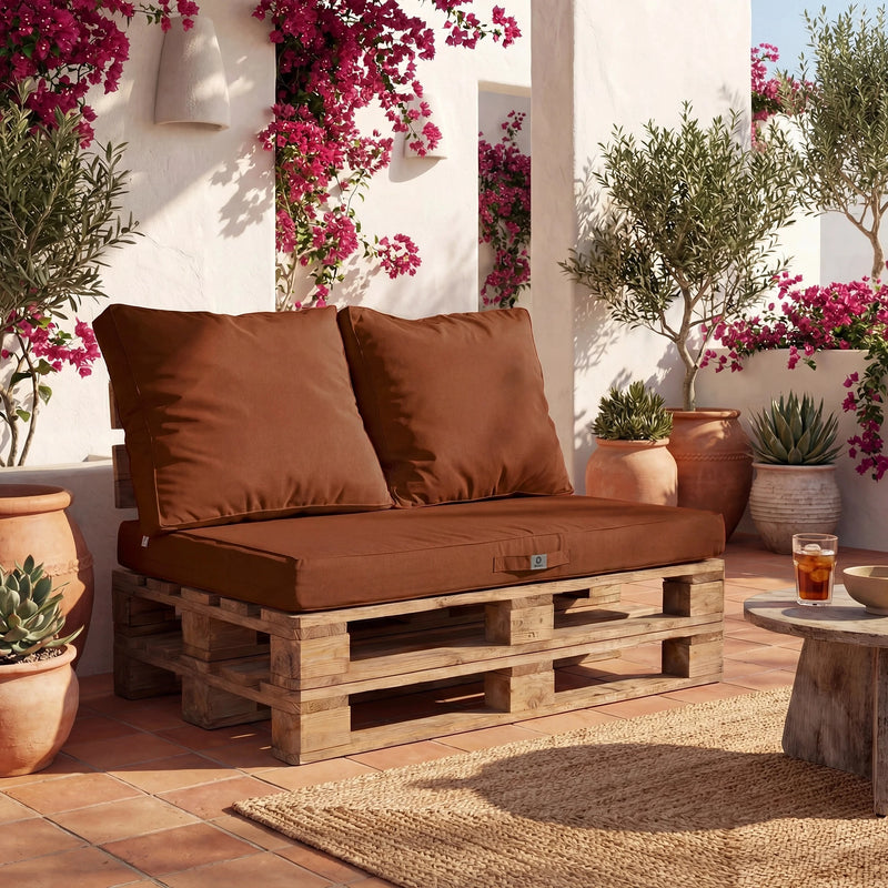 Kit de Cojines para Palé con Funda Extraíble 120x80 Terracota - Impermeable & Extérieur (1 Asiento + 2 Respaldos)