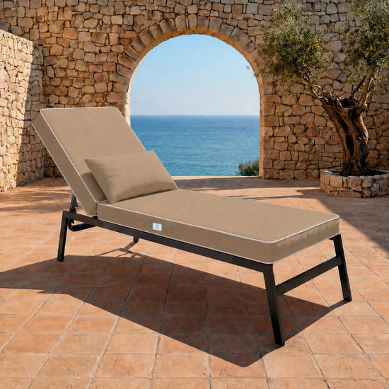 Colchoneta Premium para Tumbona 190x60 Moca - Grueso 10cm & Reposacabezas (Funda Extraíble)