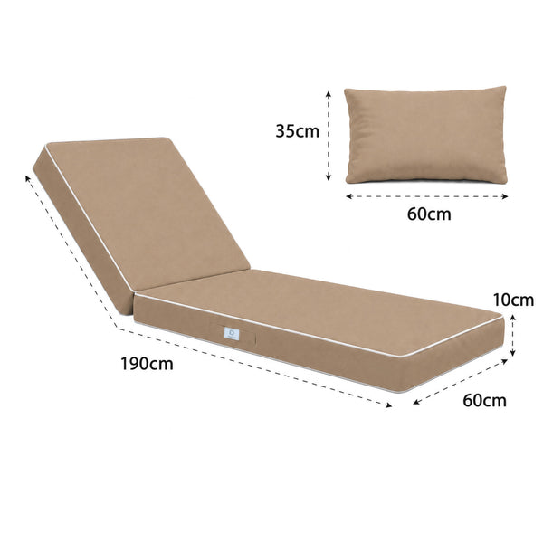 Colchoneta Premium para Tumbona 190x60 Moca - Grueso 10cm & Reposacabezas (Funda Extraíble)