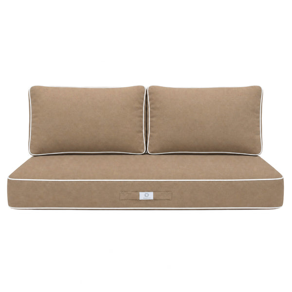 Ensemble Coussins Premium 100x50 Moka - 1 Assise + 2 Dossiers (Épais 12cm & Passepoil)