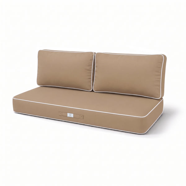 Conjunto de Cojines Premium 120x60 Moca - 1 Asiento + 2 Respaldos (Grueso 12cm & Passepoil)