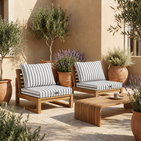 Conjunto de Cojines para Salón de Jardín 50x50 Rayas Gris Claro - Premium 270g (Asiento + Respaldo)