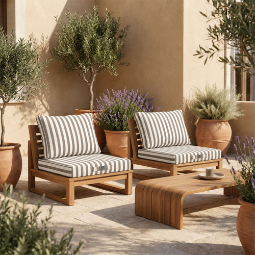 Ensemble Coussins Salon Jardin 50x50 Rayure Beige - Premium 270g (Assise + Dossier)