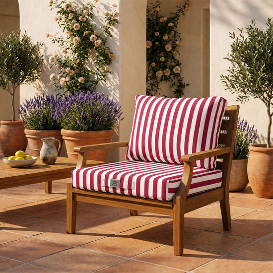 Conjunto de Cojines para Salón de Jardín 60x60 Rayas Rojas - Premium 270g (Asiento + Respaldo)