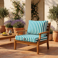 Conjunto de Cojines para Salón de Jardín 60x60 Rayas Turquesa - Premium 270g (Asiento + Respaldo)
