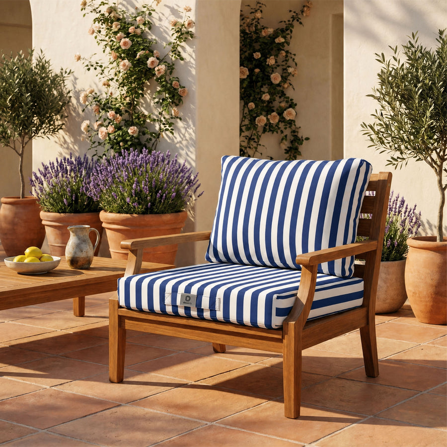 Conjunto de Cojines para Salón de Jardín 60x60 Rayas Azul Marino - Premium 270g (Asiento + Respaldo)