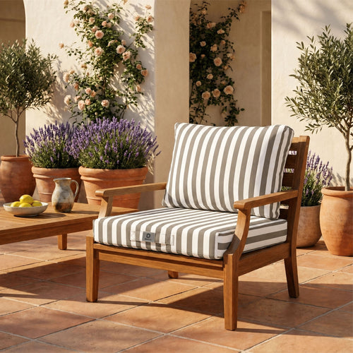 Ensemble Coussins Salon Jardin 60x60 Rayure Beige - Premium 270g (Assise + Dossier)