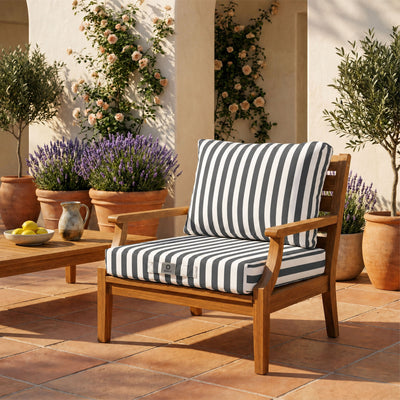 Conjunto de Cojines para Salón de Jardín 60x60 Rayas Gris Oscuro - Premium 270g (Asiento + Respaldo)