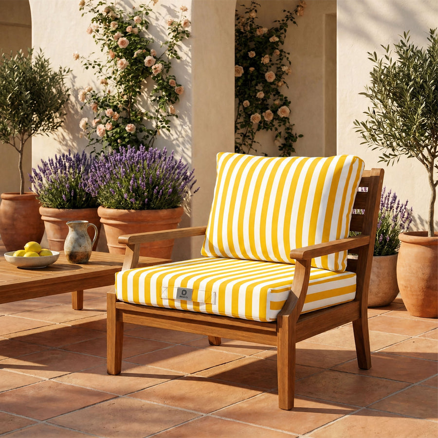 Conjunto de Cojines para Salón de Jardín 60x60 Rayas Amarillas - Premium 270g (Asiento + Respaldo)