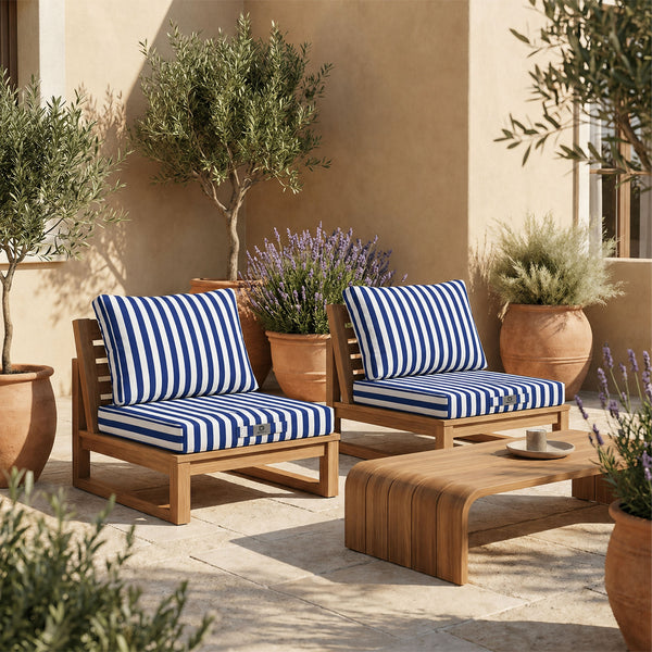 Conjunto de Cojines para Salón de Jardín 50x50 Rayas Azul Marino - Premium 270g (Asiento + Respaldo)