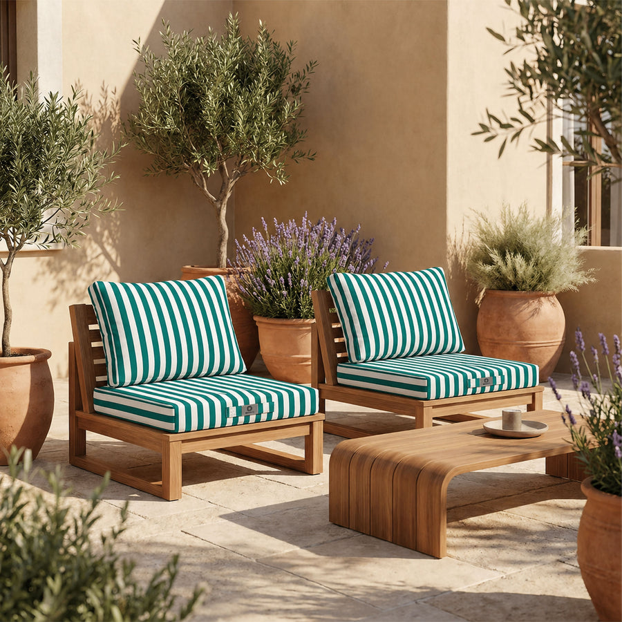 Conjunto de Cojines para Salón de Jardín 50x50 Rayas Verde - Premium 270g (Asiento + Respaldo)