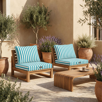 Conjunto de Cojines para Salón de Jardín 50x50 Rayas Turquesa - Premium 270g (Asiento + Respaldo)