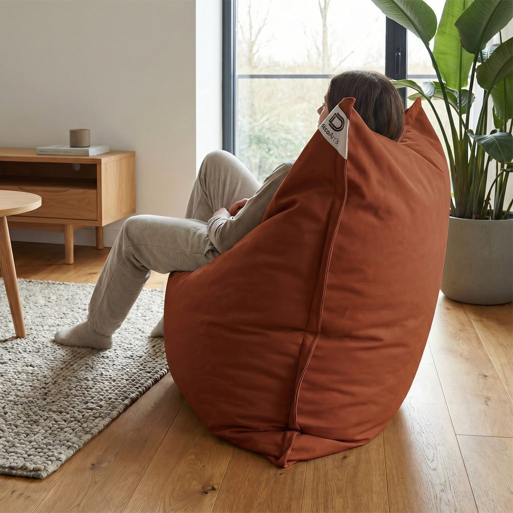 Funda de Puf Gigante XXL 180x140 Terracota, relleno de bolitas de poliestireno