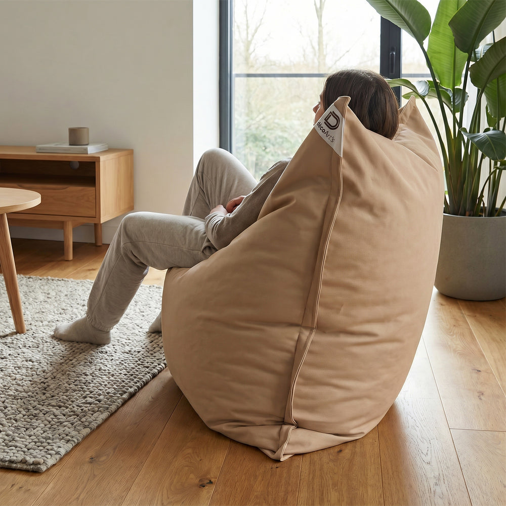 Funda de Puf Gigante XXL 180x140 Beige, relleno de bolitas de poliestireno