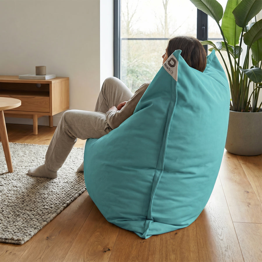 Funda de Puf Gigante XXL 180x140 Azul Caribe, relleno de bolitas de poliestireno