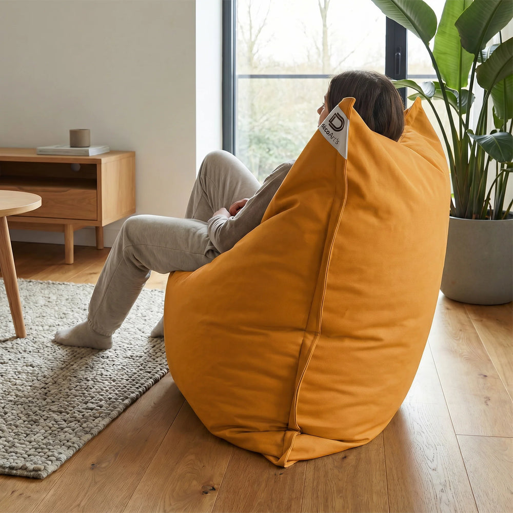 Funda de Puf Gigante XXL 180x140 Amarillo Miel, relleno de bolitas de poliestireno