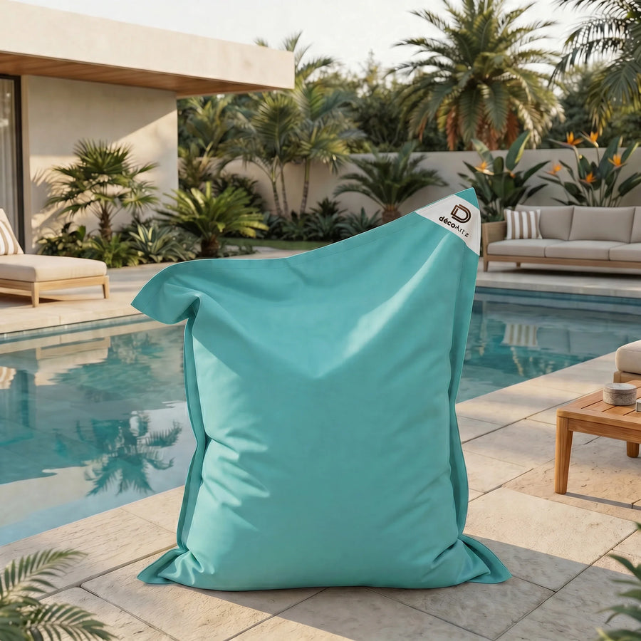 Pouf Géant XXL 180x140 Bleu Caraïbes, tissu polyester