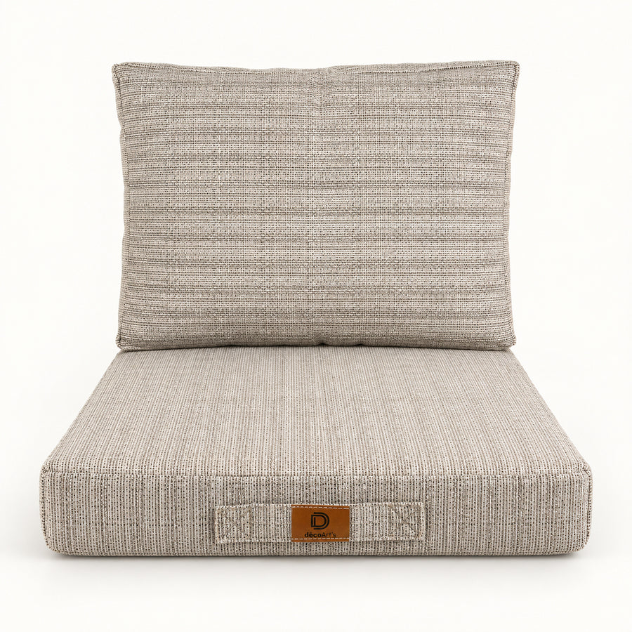 Ensemble Coussins Salon Jardin 60x60 Beige Chiné Noir - Assise + Dossier (Premium 270g)