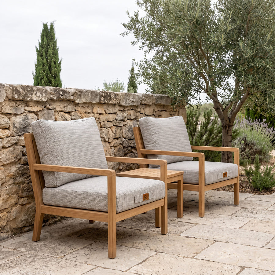 Ensemble Coussins Salon Jardin 60x60 Beige Chiné Noir - Assise + Dossier (Premium 270g)