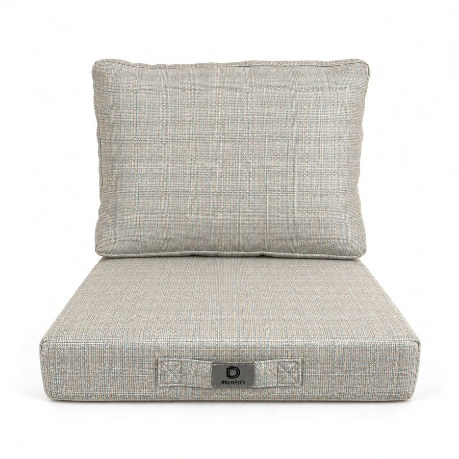 Ensemble Coussins Salon Jardin 60x60 Beige Chiné Turquoise - Assise + Dossier (Premium 270g)