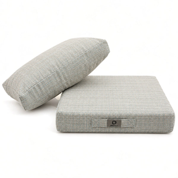Ensemble Coussins Salon Jardin 60x60 Beige Chiné Turquoise - Assise + Dossier (Premium 270g)