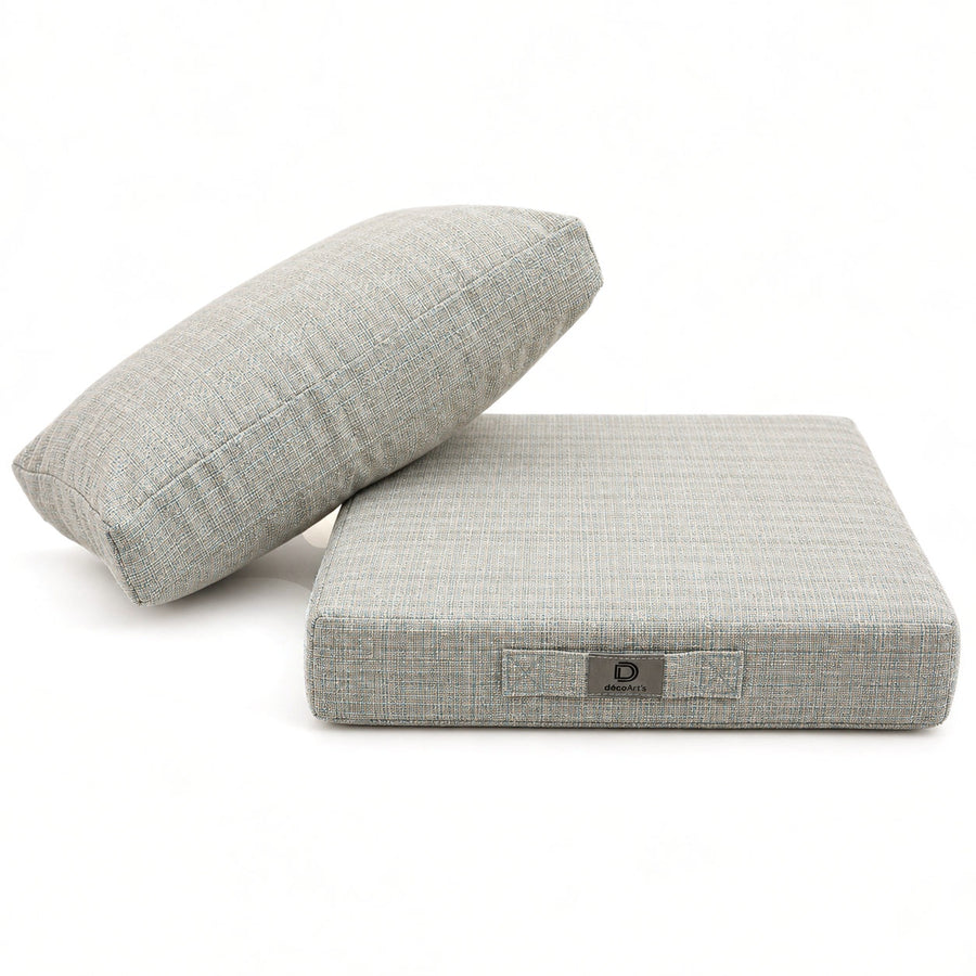 Ensemble Coussins Salon Jardin 60x60 Beige Chiné Turquoise - Assise + Dossier (Premium 270g)