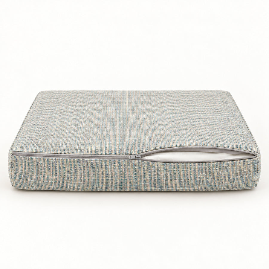 Ensemble Coussins Salon Jardin 60x60 Beige Chiné Turquoise - Assise + Dossier (Premium 270g)