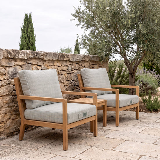 Ensemble Coussins Salon Jardin 60x60 Beige Chiné Turquoise - Assise + Dossier (Premium 270g)