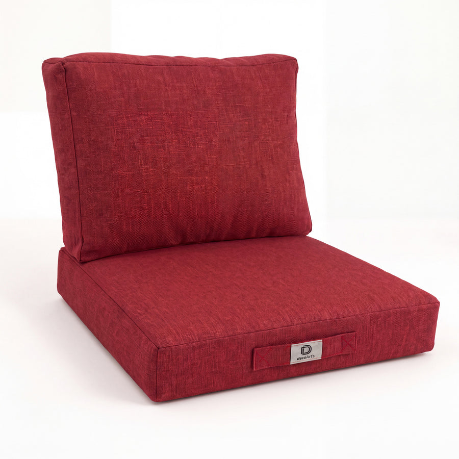 Conjunto de Cojines para Salón de Jardín 50x50 Rojo Burdeos - Asiento + Respaldo (Premium 270g)