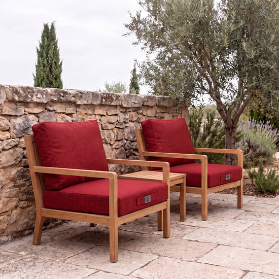 Conjunto de Cojines para Salón de Jardín 60x60 Rojo Burdeos - Asiento + Respaldo (Premium 270g)