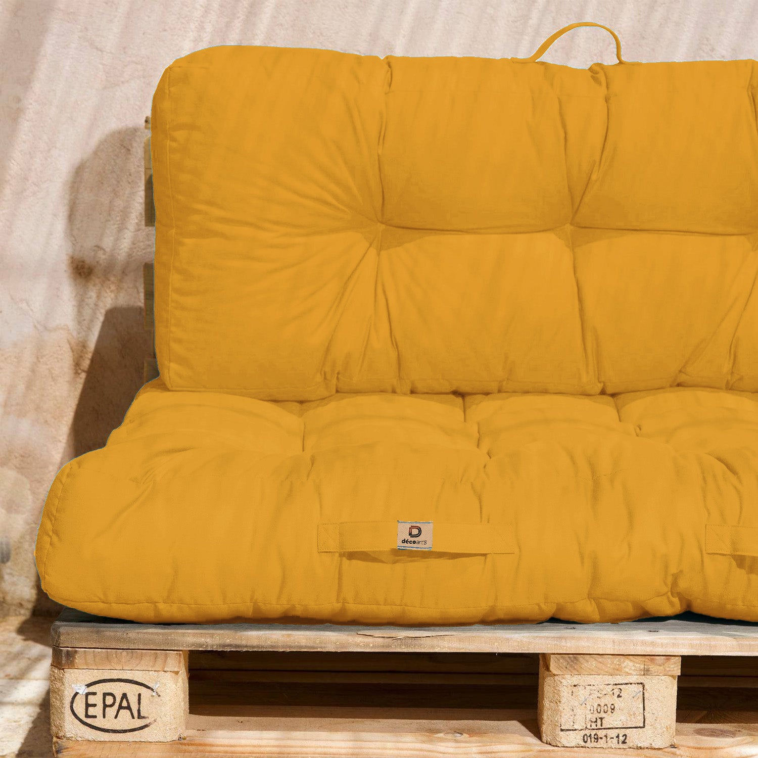 Lot coussins extérieur pour palette jaune miel 120x80 Imperméables Anti-UV DECOARTS - Deco-arts.fr