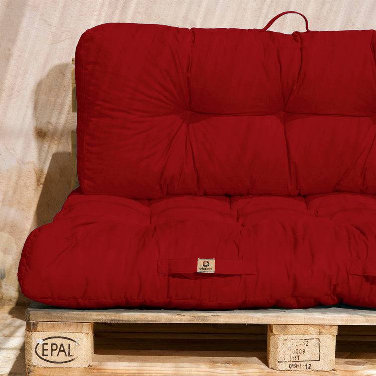 Lot coussins extérieur pour palette rouge piment 120x80 Imperméables Anti-UV DECOARTS - Deco-arts.fr
