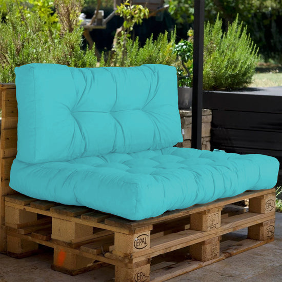 Lot coussins extérieur pour palette bleu caraïbes 120x80 Imperméables Anti-UV DECOARTS - Deco-arts.fr