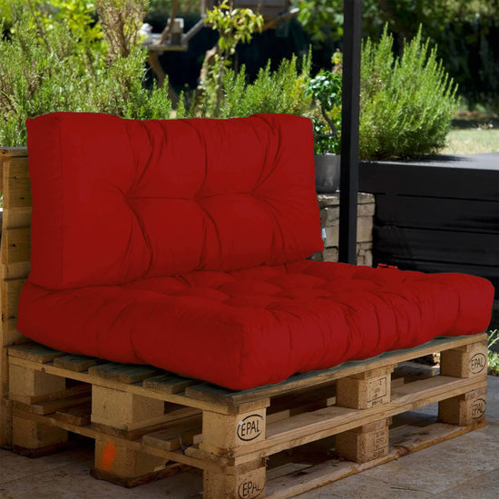 Lot coussins extérieur pour palette rouge piment 120x80 Imperméables Anti-UV DECOARTS - Deco-arts.fr
