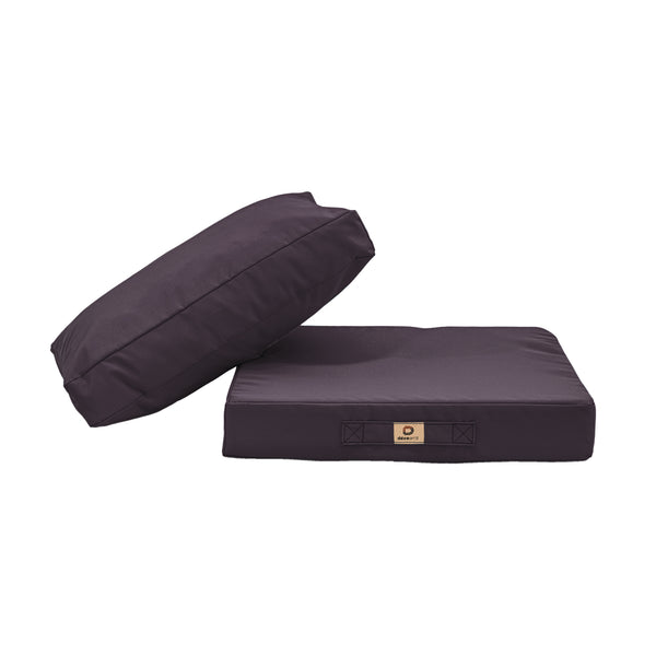 Ensemble de coussins gris charbon pour salon de jardin, déhoussables et anti-UV, pour fauteuils et canapés.