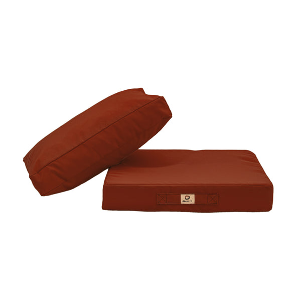 Ensemble de coussins pour salon de jardin 60x60 cm terracotta, déhoussables et anti-UV, pour fauteuils et canapés.