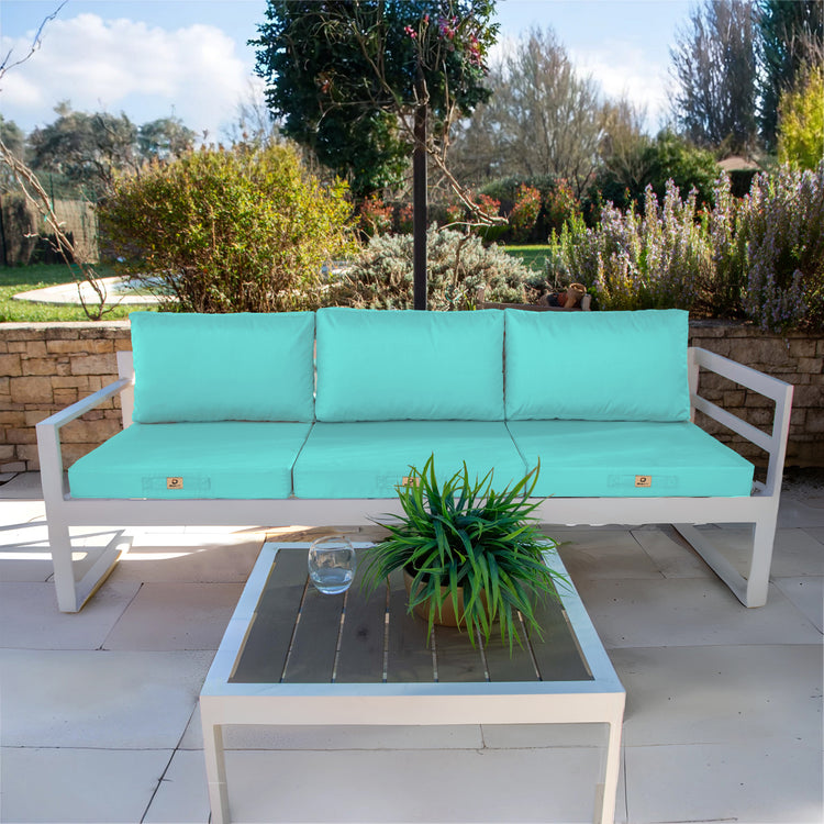 Coussins pour salon de jardin déhoussable 60x60cm Bleu caraïbes - Deco-arts.fr