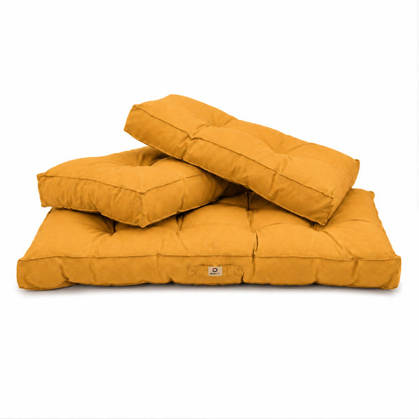 Conjunto de Cojines Acolchados para Banqueta 120x60 Amarillo - Grueso 15cm (1 Asiento + 2 Respaldos)