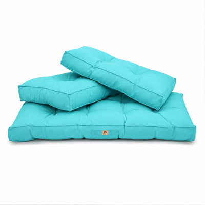 Conjunto de Cojines Acolchados para Banqueta 120x60 Azul Caribe - Grueso 15cm (1 Asiento + 2 Respaldos)