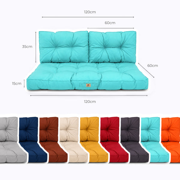 Ensemble Coussins Capitonné Banquette 120x60 Bleu Caraïbes - Épais 15cm (1 Assise + 2 Dossiers)