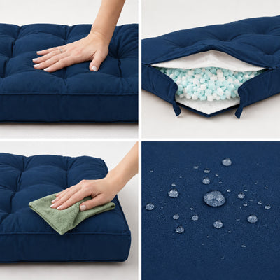 Ensemble Coussins Capitonné Banquette 100x50 Bleu Pétrole - Épais 15cm (1 Assise + 2 Dossiers)